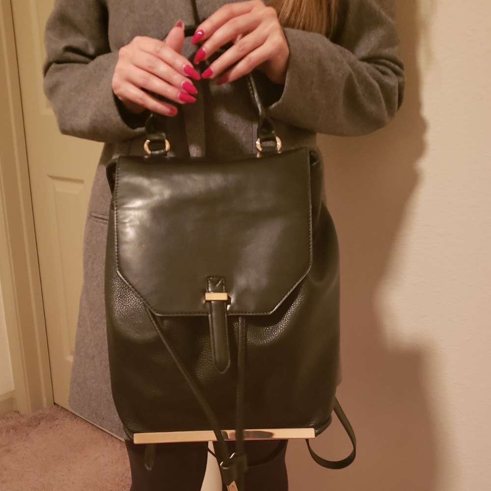 Topshop black leather backpack